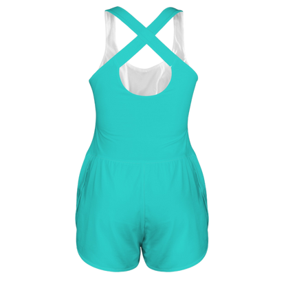 Barb E Teal Cutout Cross Back Active Romper