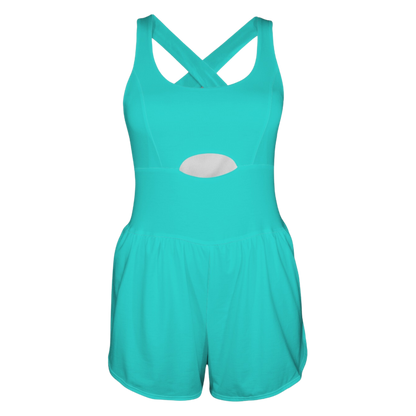 Barb E Teal Cutout Cross Back Active Romper