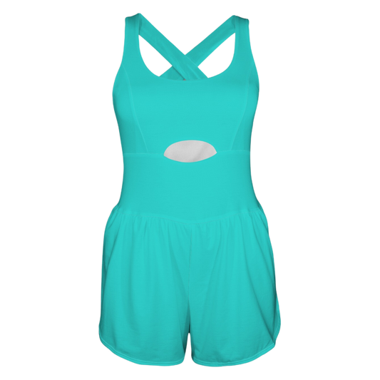 Barb E Teal Cutout Cross Back Active Romper