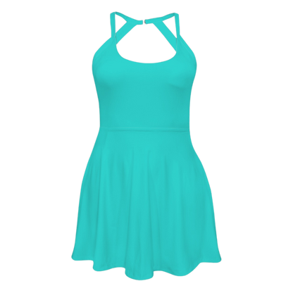 Barb E Teal Open Back Flare Skirt Active Dress