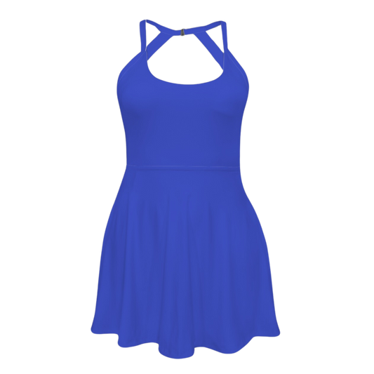 Beast Blue Open Back Flare Skirt Active Dress