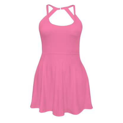 Sleeping Pink Open Back Flare Skirt Active Dress