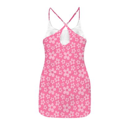 Boo Pink Flowers Criss Cross Back Active Dress