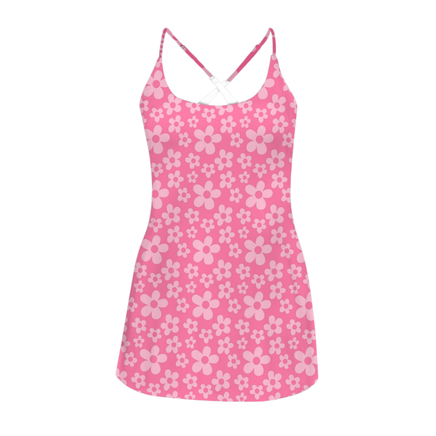 Boo Pink Flowers Criss Cross Back Active Dress