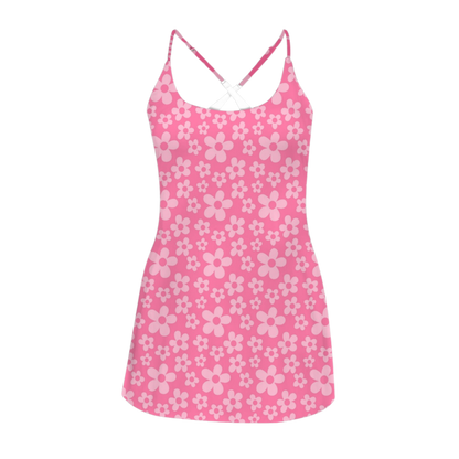 Boo Pink Flowers Criss Cross Back Active Dress