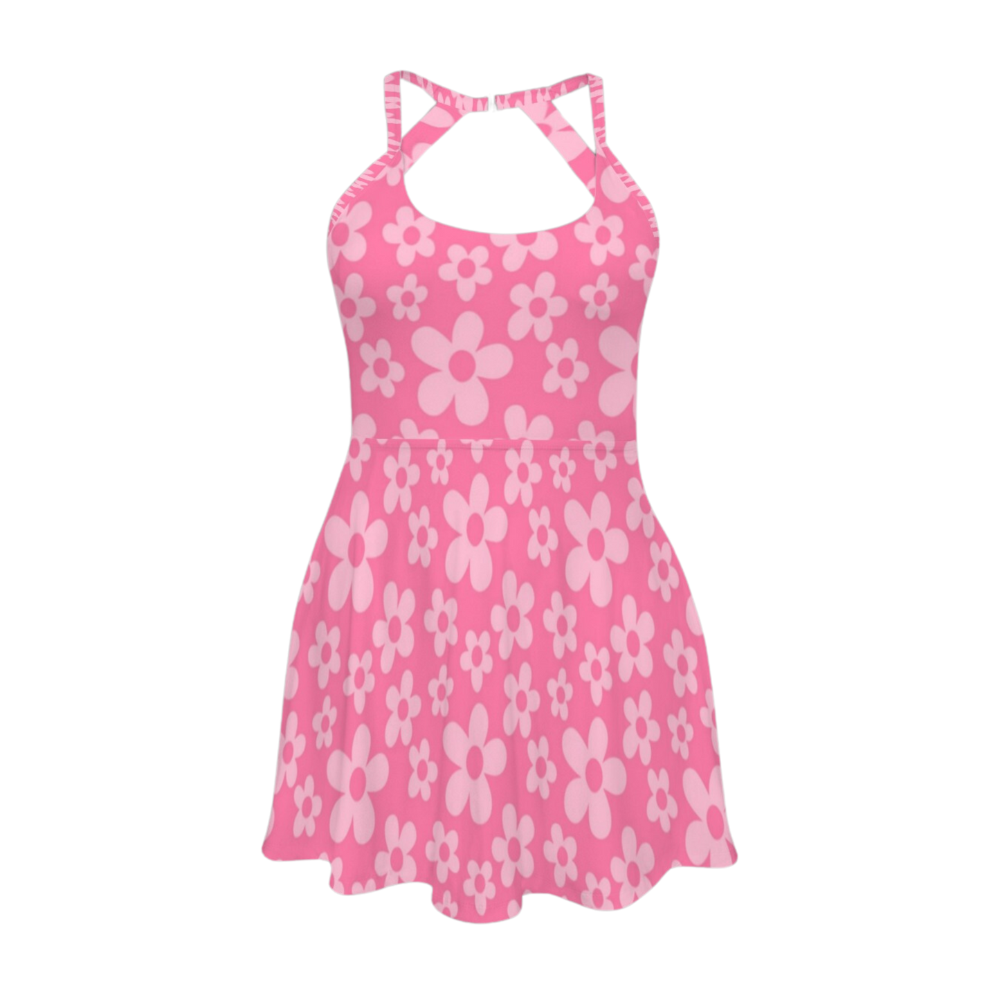 Boo's Pink Flower Open Back Flare Dress