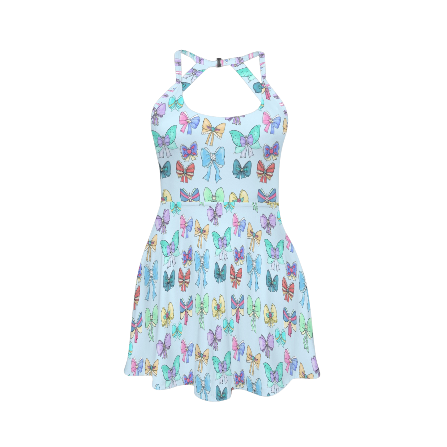 Princess Bows Open Back Flare Skirt Active Dress