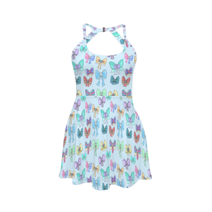 Princess Bows Open Back Flare Skirt Active Dress