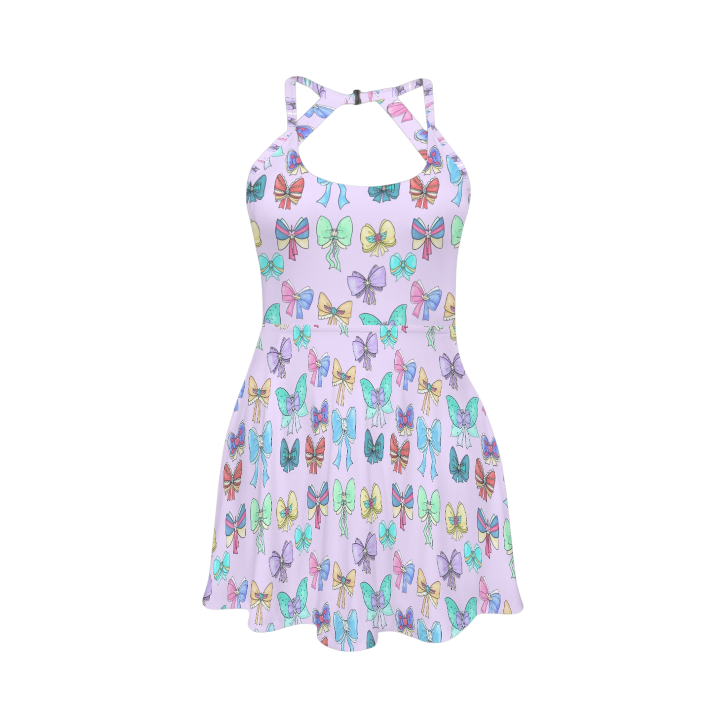 Princess Bows Open Back Flare Skirt Active Dress