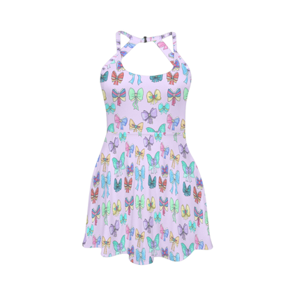 Princess Bows Open Back Flare Skirt Active Dress