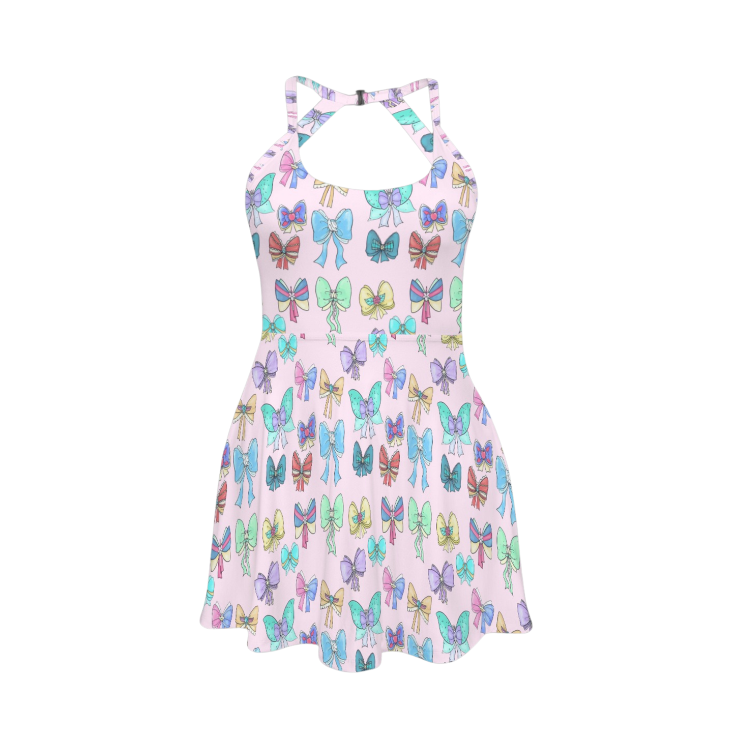 Princess Bows Open Back Flare Skirt Active Dress