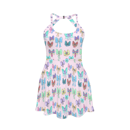 Princess Bows Open Back Flare Skirt Active Dress