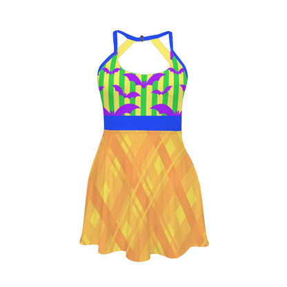Bats & Plaid Halloween Open Back Flare Skirt Active Dress