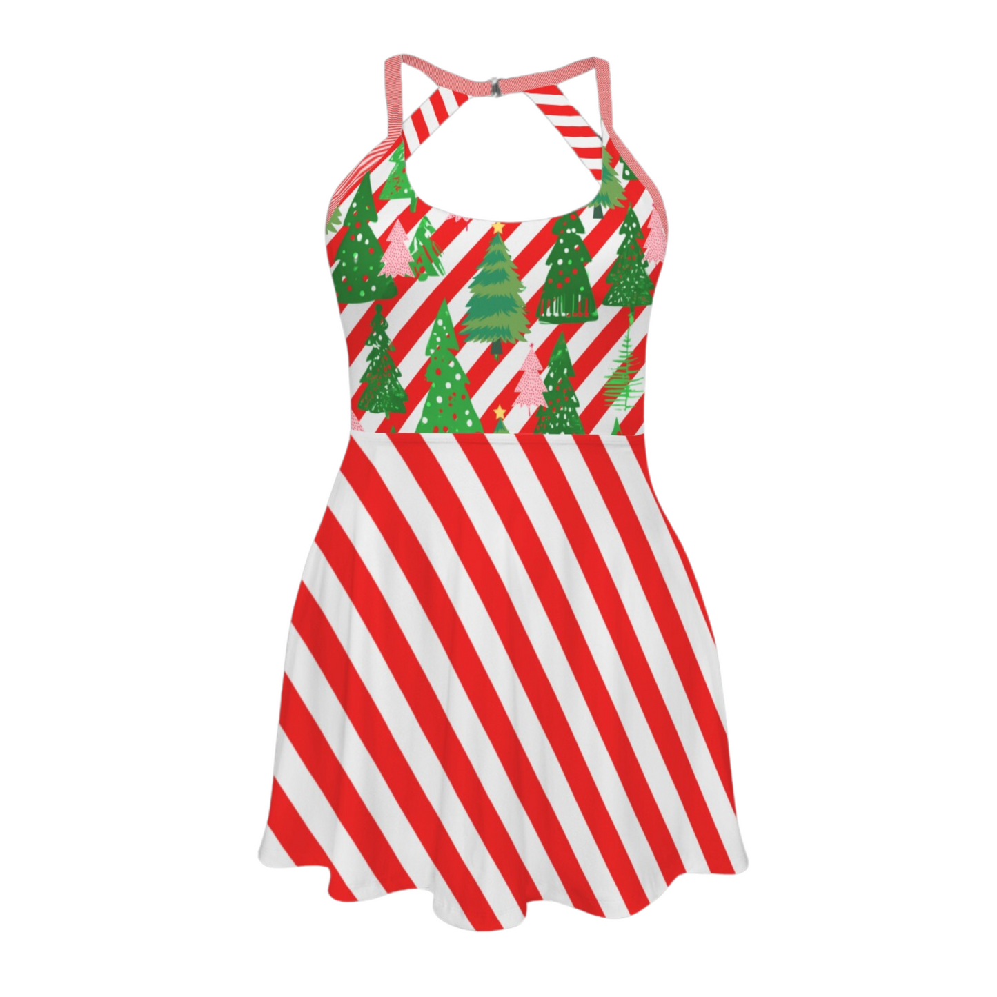 Very Merry Stripes Open Back Flare Skirt Active Dress