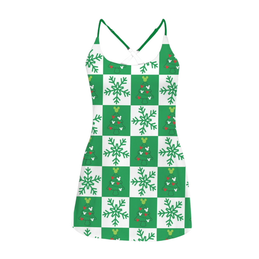 Checkered Christmas Tree Criss Cross Back Active Dress