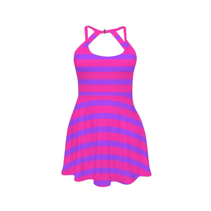 Crazy Cat Open Back Flare Skirt Active Dress