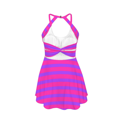 Crazy Cat Open Back Flare Skirt Active Dress