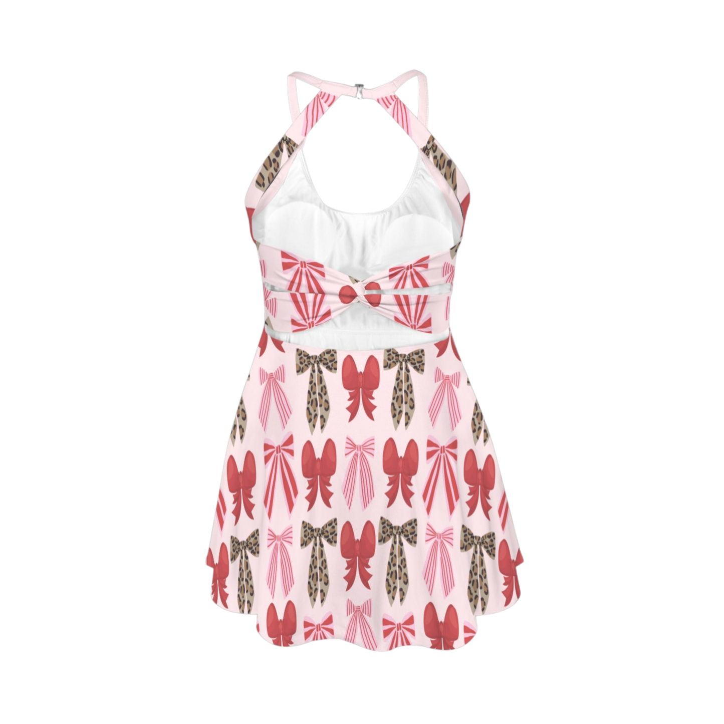 Holiday Bows Open Back Flare Skirt Active Dress