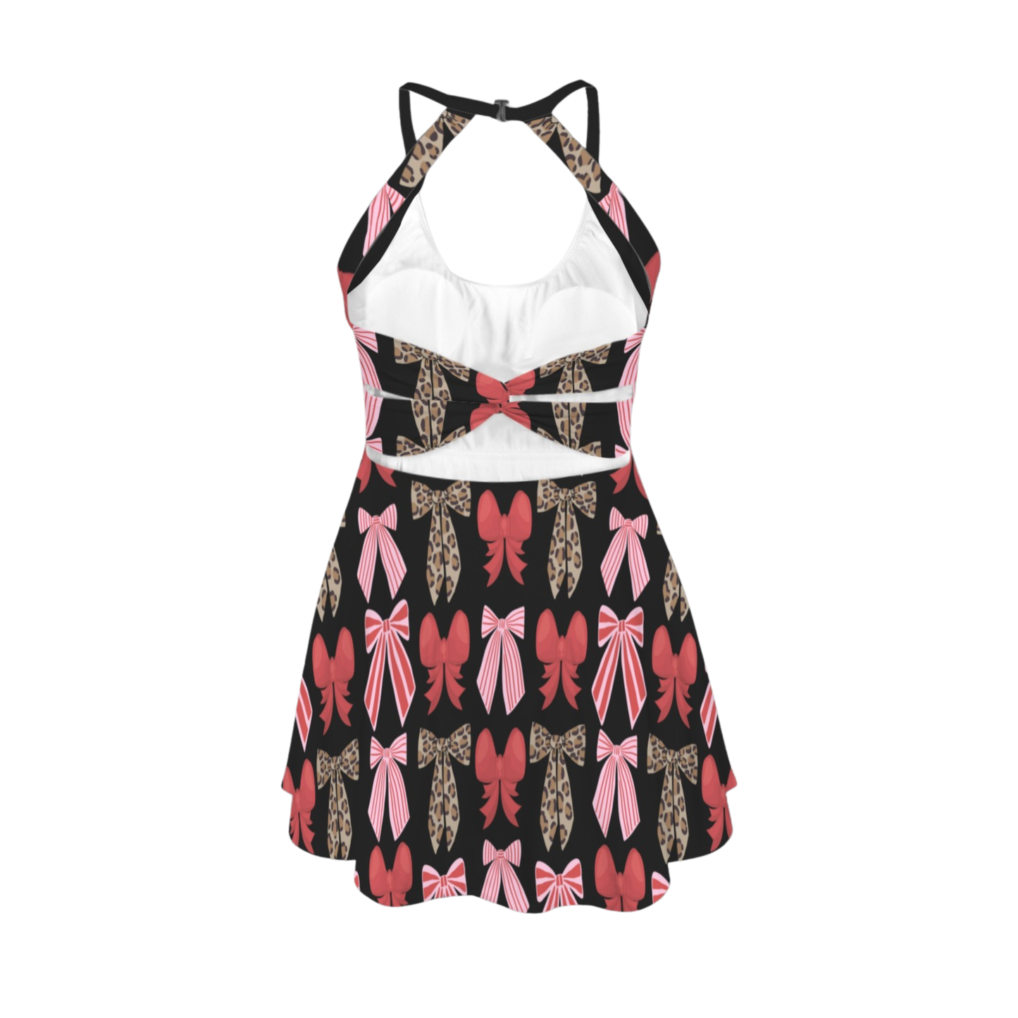 Holiday Bows Open Back Flare Skirt Active Dress