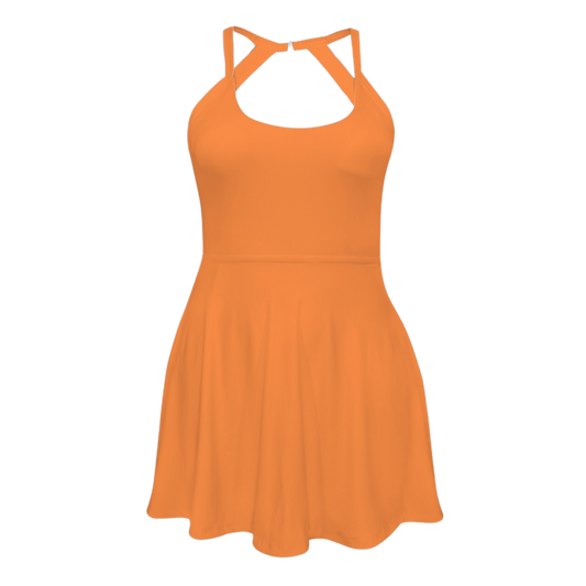 Clownfish Orange Open Back Flare Skirt Active Dress