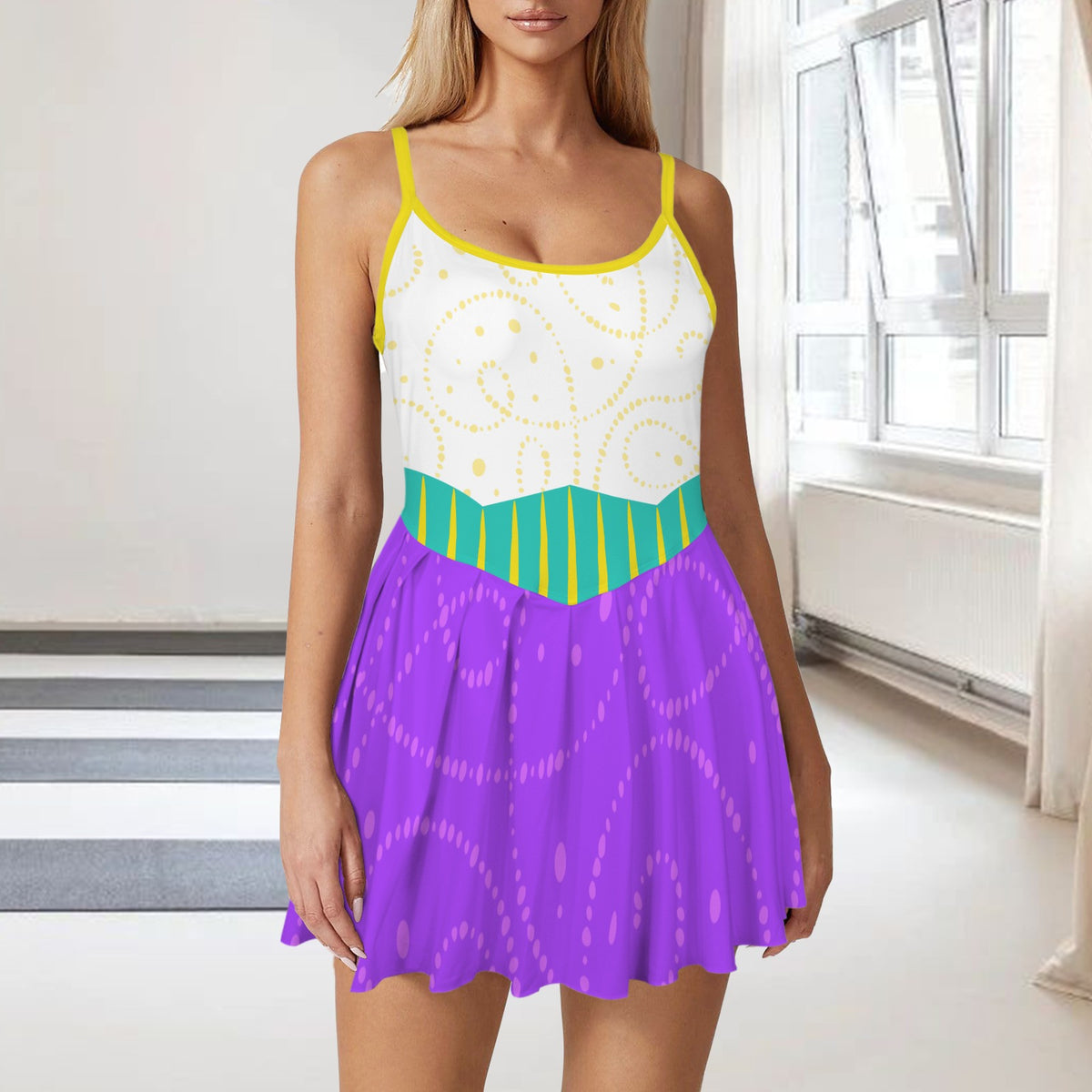 esmeralda pleat active dress yellow straps