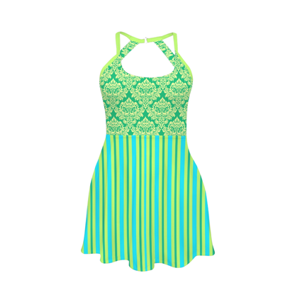 Evil Stepsister Green Open Back Flare Skirt Active Dress