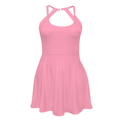 Embarrassed Pink Open Back Flare Skirt Active Dress