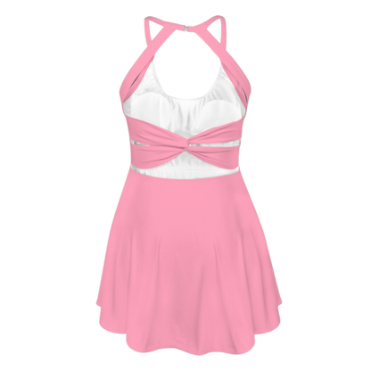 Embarrassed Pink Open Back Flare Skirt Active Dress
