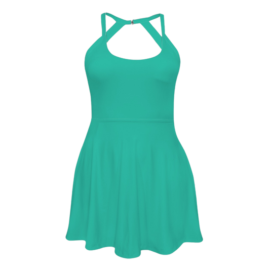 Fauna Green Open Back Flare Skirt Active Dress