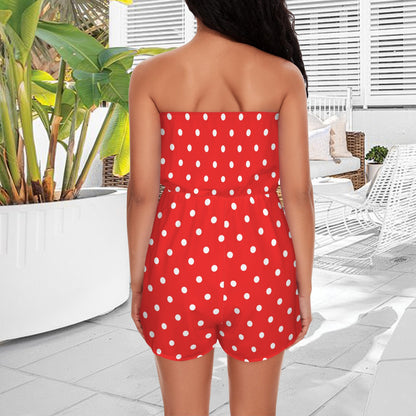 dotsred. strapless romper