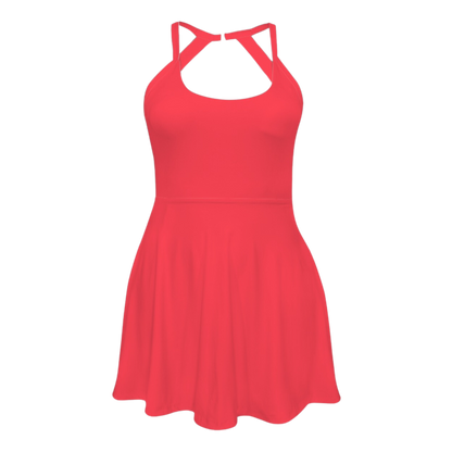 Flora Red Open Back Flare Skirt Active Dress