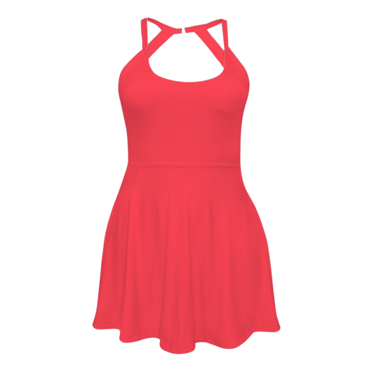 Flora Red Open Back Flare Skirt Active Dress