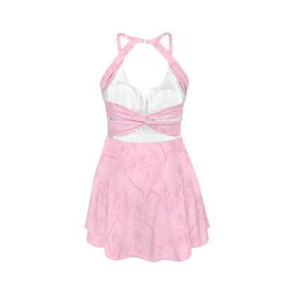 Pink Witch Cherry Blossoms Open Back Flare Skirt Active Dress