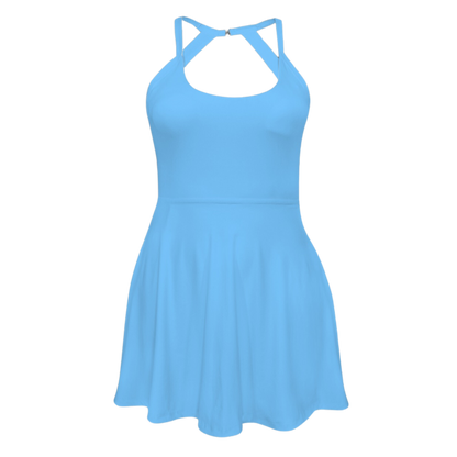 Genie Blue Open Back Flare Skirt Active Dress