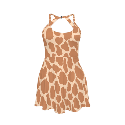 Animal Print Open Back Flare Skirt Active Dress