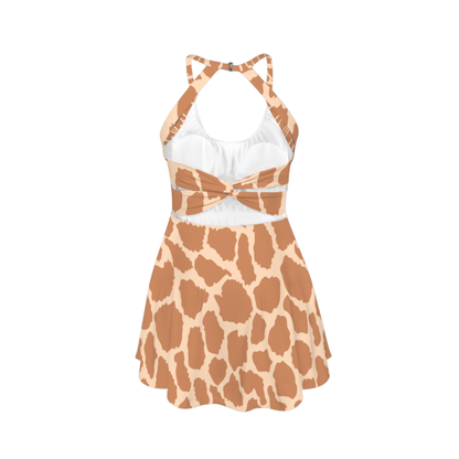 Animal Print Open Back Flare Skirt Active Dress