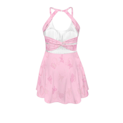 Pink Witch Bubbles And Butterflys Open Back Flare Skirt Active Dress