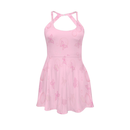 Pink Witch Bubbles And Butterflys Open Back Flare Skirt Active Dress