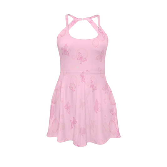 Pink Witch Bubbles And Butterflys Open Back Flare Skirt Active Dress