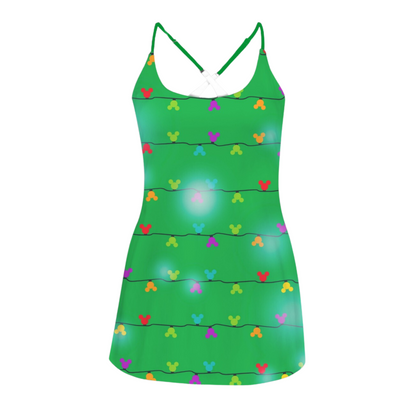 Mouse Lights Green Criss Cross Back Active Dress