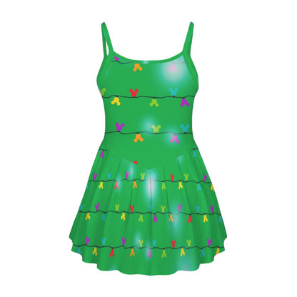 Mouse Lights Green Pleat Skirt Active Dress