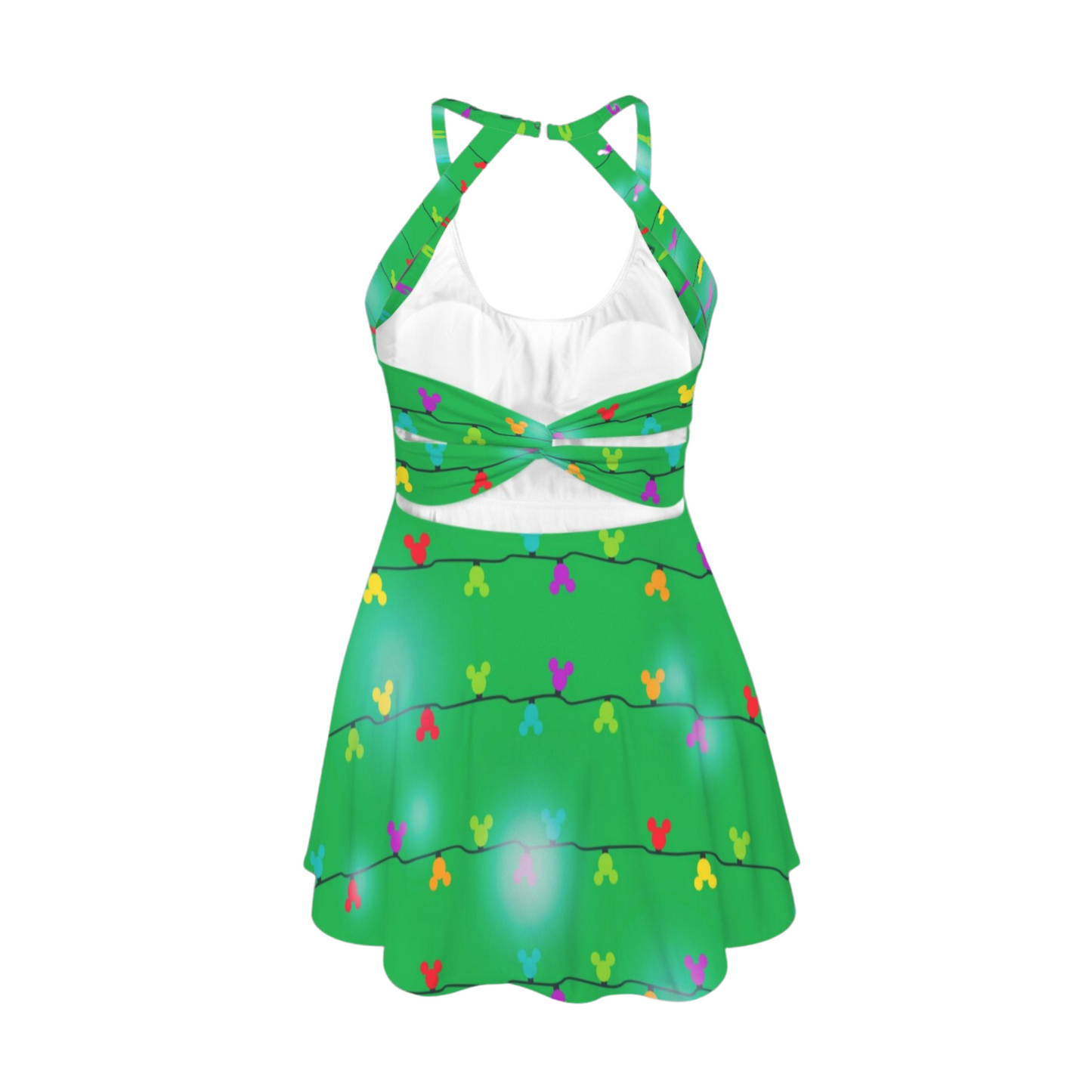 Mouse Lights Green Open Back Flare Skirt Active Dress