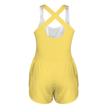 Not a Guppy Yellow Cutout Cross Back Active Romper