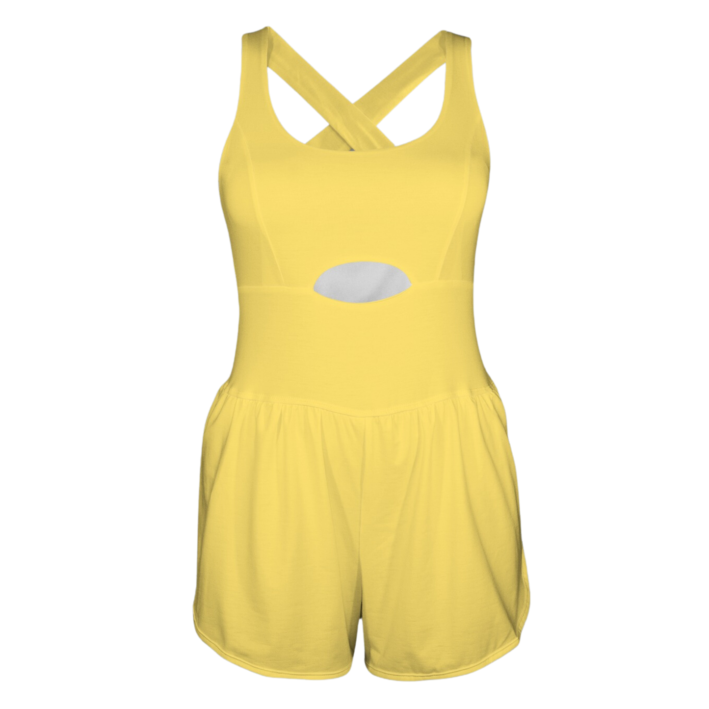 Not a Guppy Yellow Cutout Cross Back Active Romper