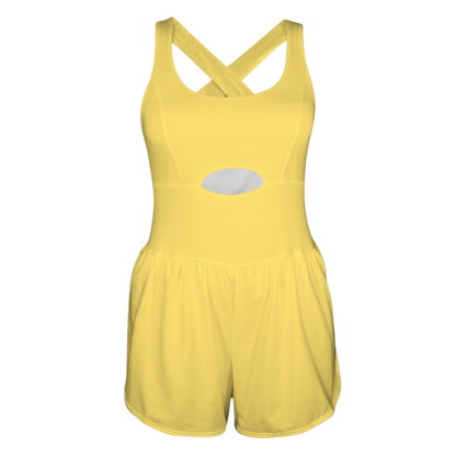 Not a Guppy Yellow Cutout Cross Back Active Romper