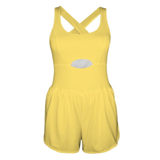 Not a Guppy Yellow Cutout Cross Back Active Romper