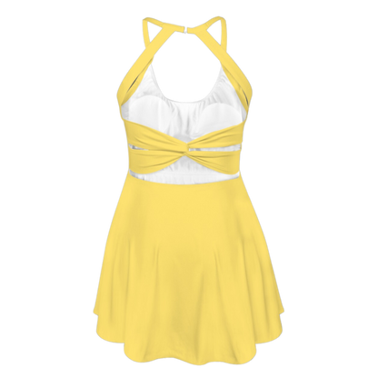 Not a Guppy Yellow Open Back Flare Skirt Active Dress