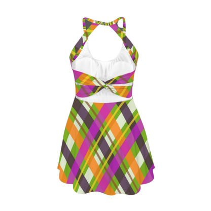Halloween Plaid Open Back Flare Skirt Active Dress