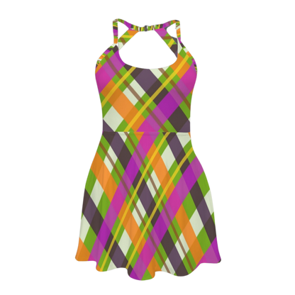 Halloween Plaid Open Back Flare Skirt Active Dress