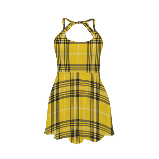Badger House Plaid Open Back Flare Skirt Active Dress